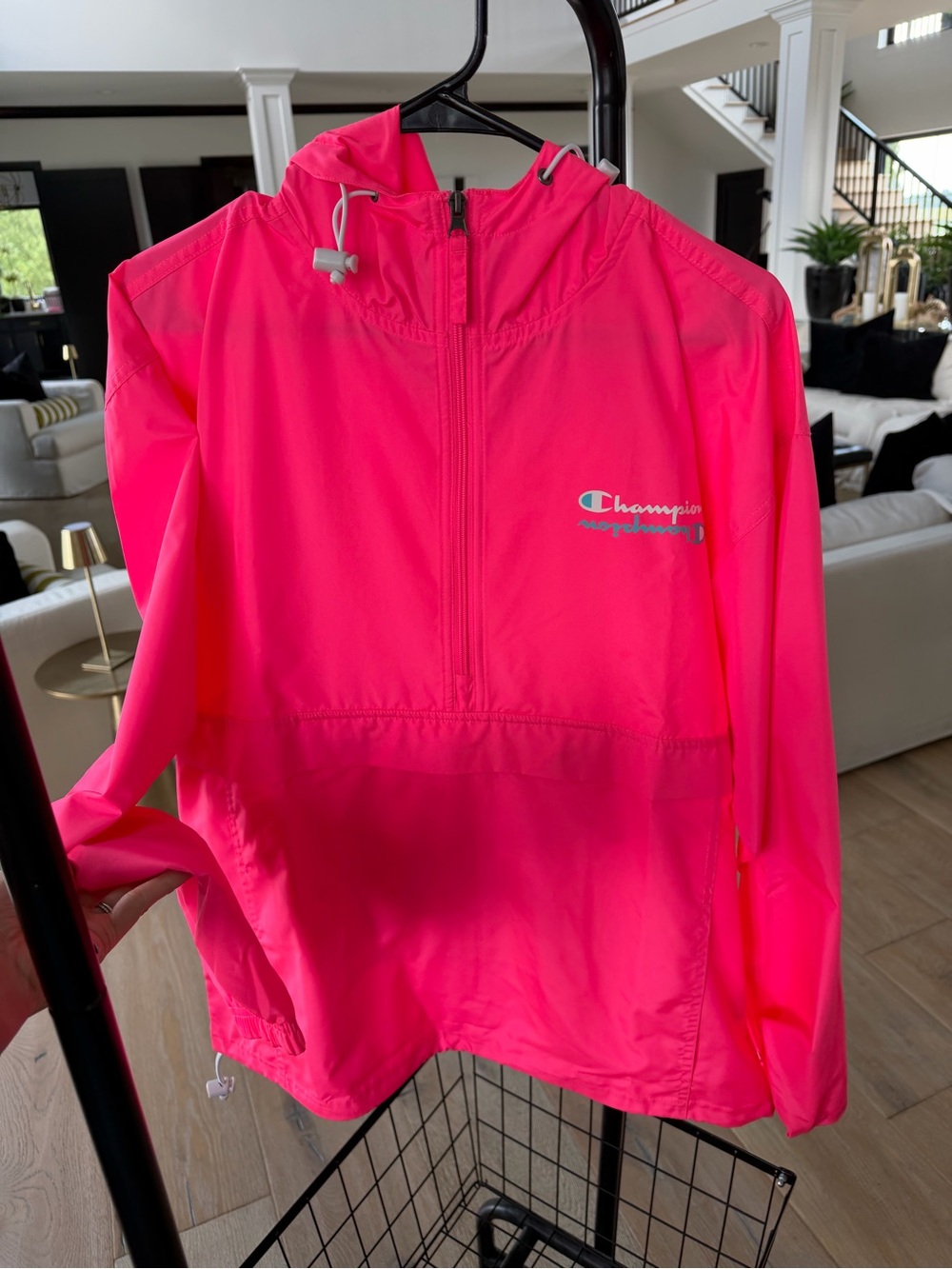 Champion Neon Pink Windbreaker Hoodie Jacket